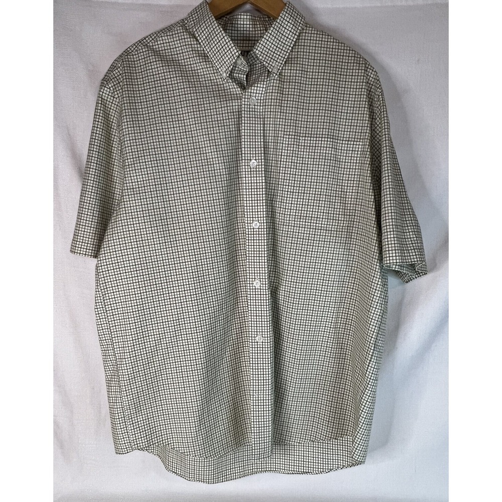 Duluth Trading Company Green Short Sleeve Button Front Shirt Cotton Plaid Large